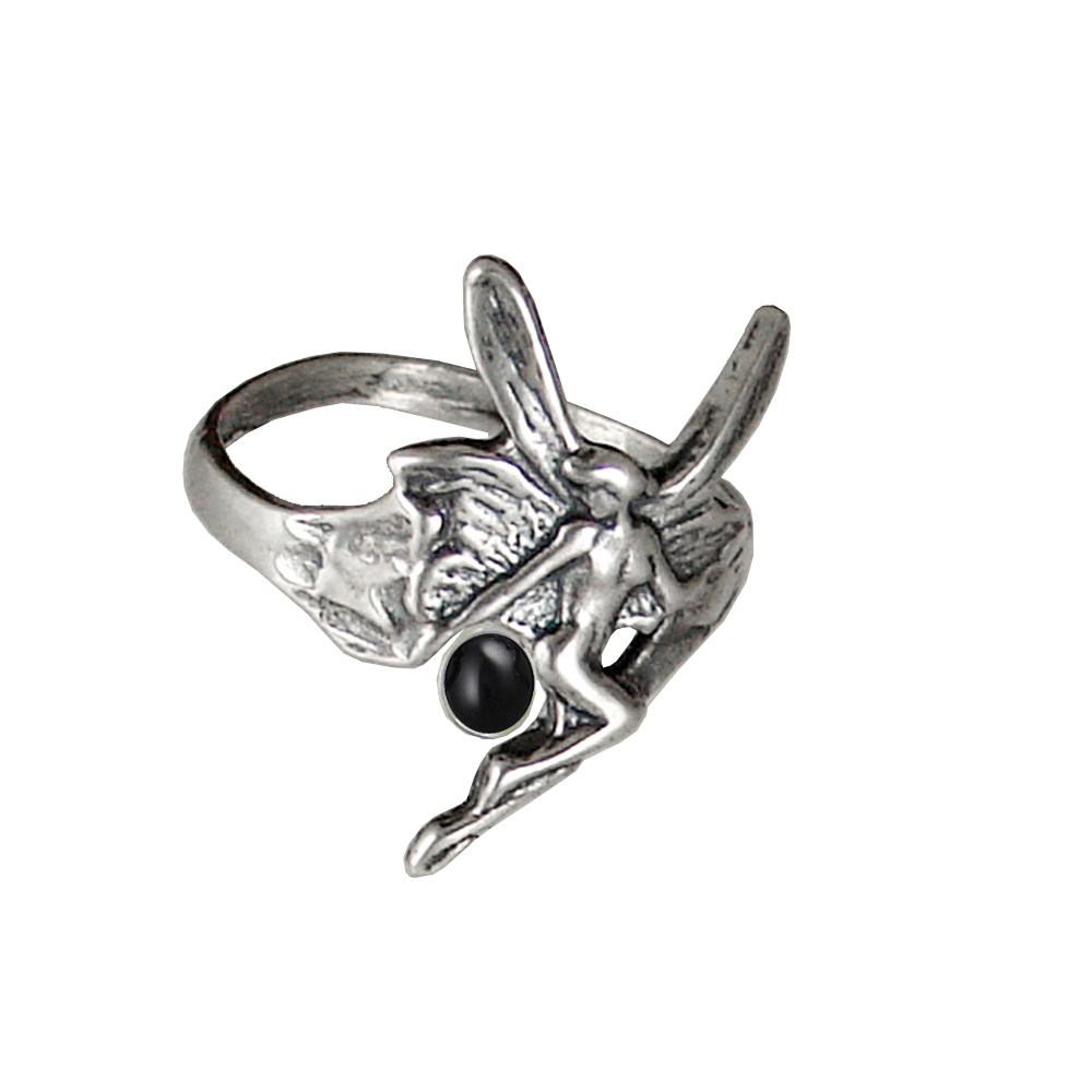 Sterling Silver Fairy Ring With Black Onyx Size 9